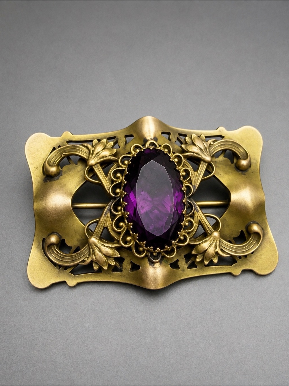 Antique Art Nouveau Sash Pin with Amethyst Stone #cz135
